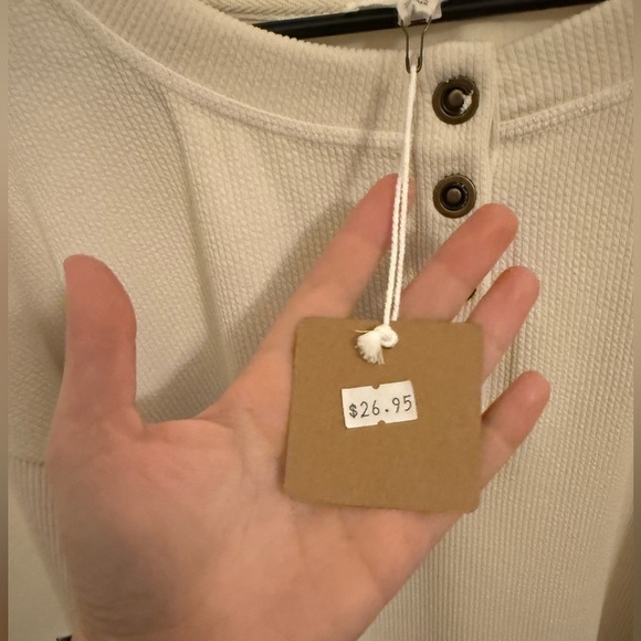 Blu Pepper Cream 3/4 Sleeve Buttoned Sweatshirt - Picture 5 of 7